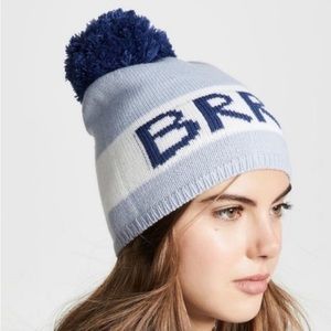 Kate Spade BRRR Pom Pom Beanie Hat in Stormy Sky NWT